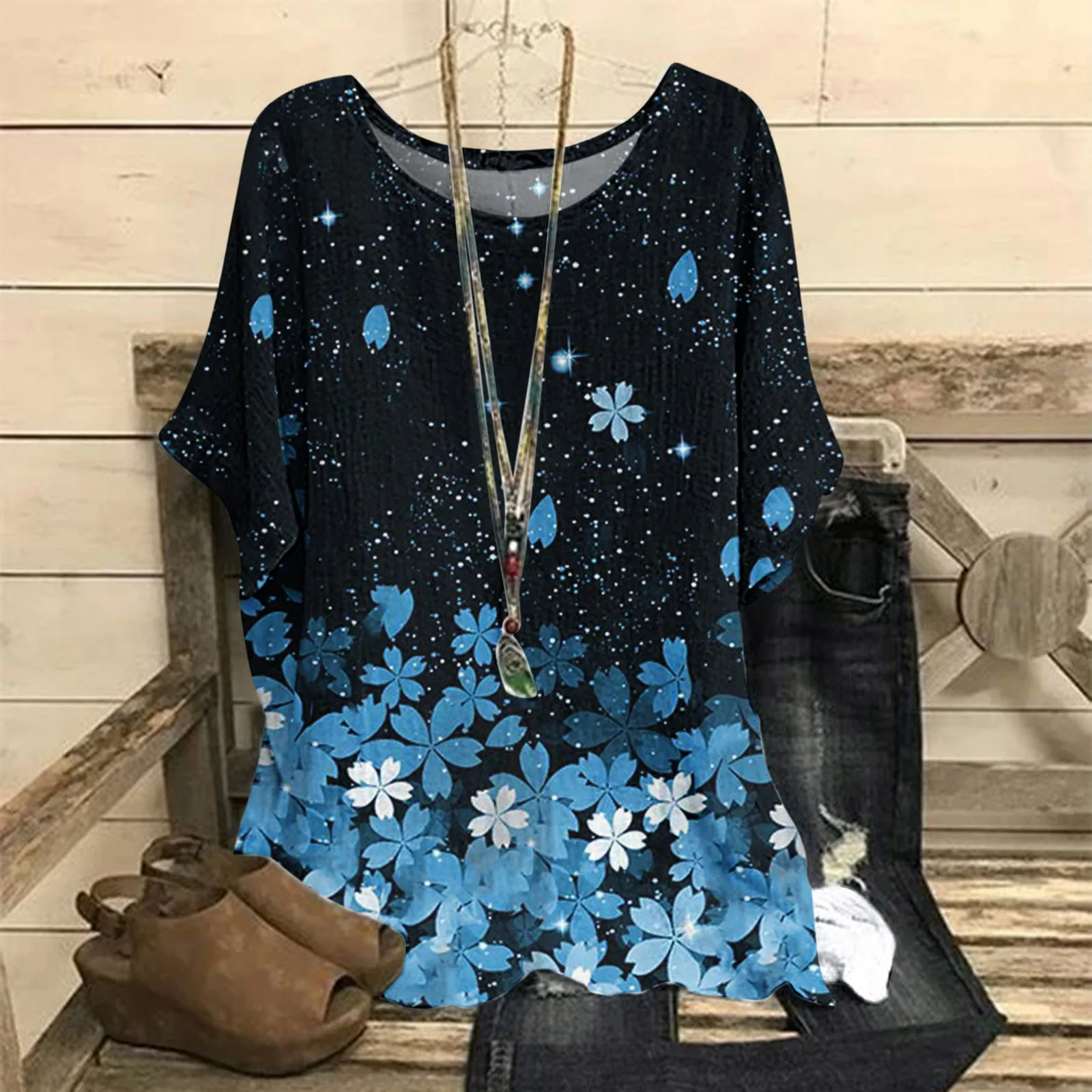 

Flower Print Linen womens tops and blouse Summer Tops Short Sleeve O Neck Shirt Loose Tops Tunic Shirt Female Tee Women Clothing