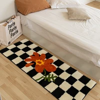 retro chessboard plaid bedside long carpet fluffy grids soft floral living room rug home decor anti slip bathmat floor mats
