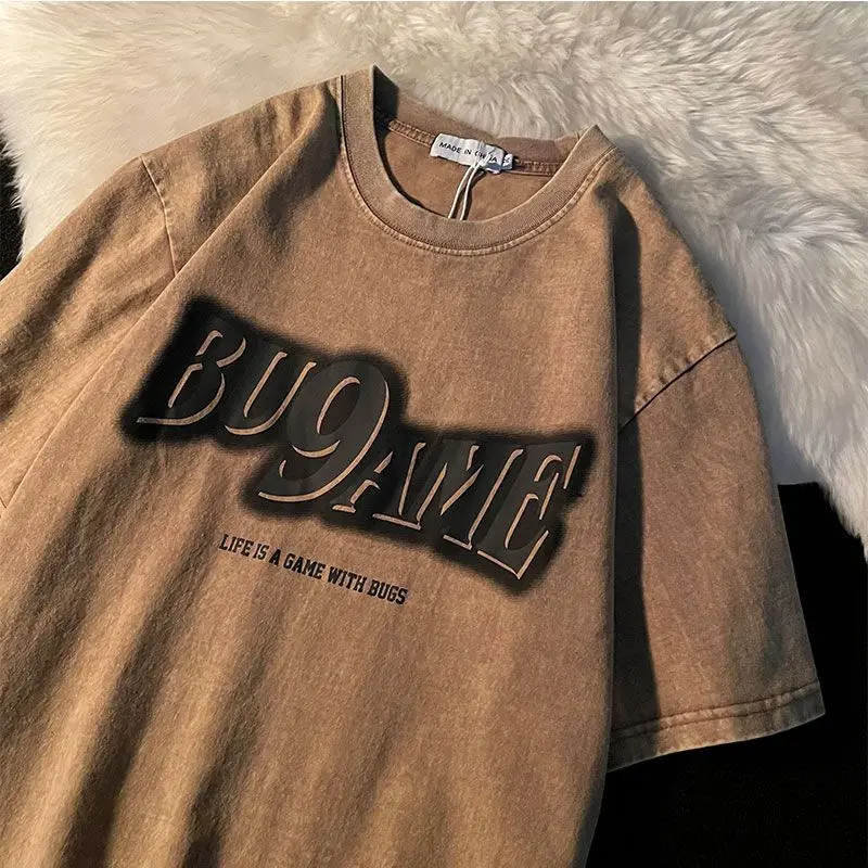 

Футболка мужская оверсайз с коротким рукавом, хлопок, универсальная свободная, в гонконгском стиле, простая повседневная рубашка с коротким рукавом, для пар, на лето