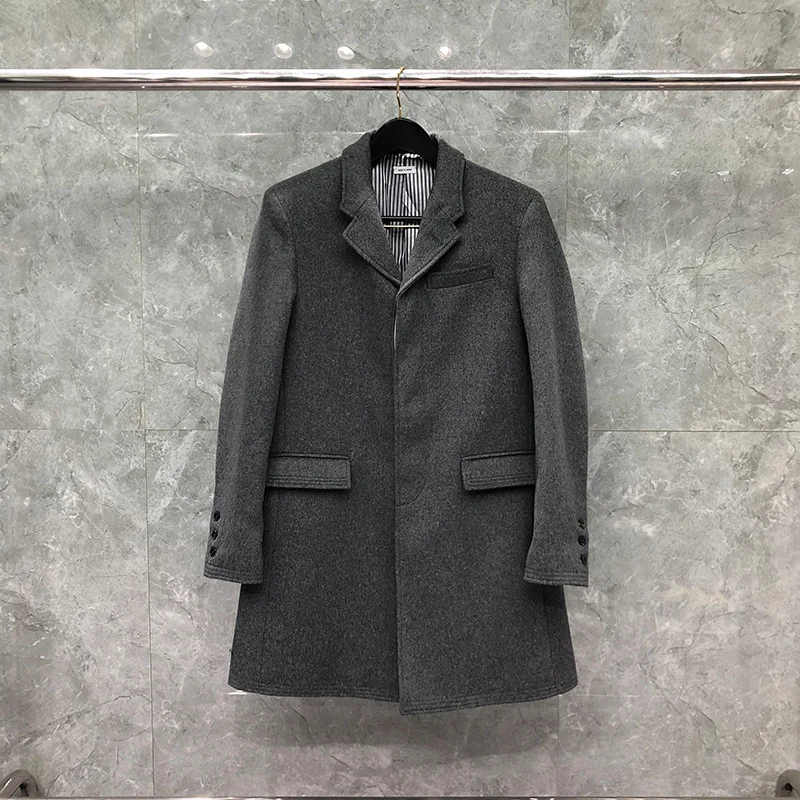 

THOM TB Jacket Autumn Winter Woolen Men's Jackets Fashion Brand Overcoats Long Single Breasted Back Wool Loose Gray TB Suit Coat