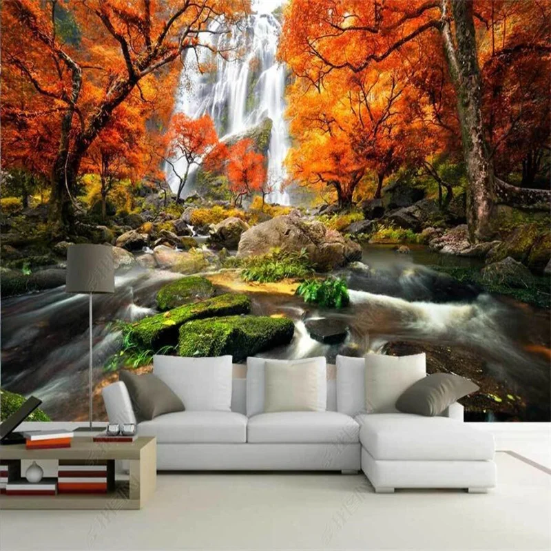 

Landscape Waterfall Autumn Natural Scenery Custom 3D Wall Paper Home Decor Mural Bedroom Decor Photo Wallpaper