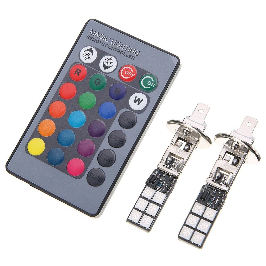 

Противотуманные фары H1 RGB 5050 12SMD, дневные ходовые огни с дистанционным управлением, автомобильная лампа DRL сигнала для вождения, 2 шт.