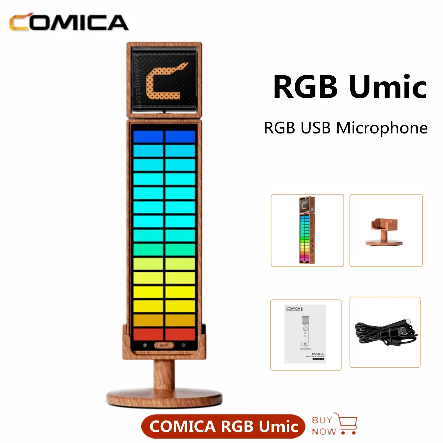 Comica RGB USB Condenser Microphone Sound Control Light Mic Professional Vocals Streams Mic for Recording and Streaming on PC