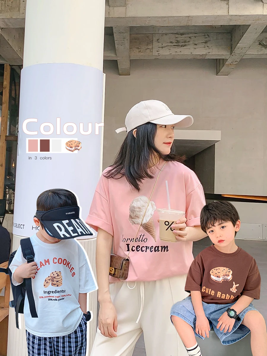 

Ivan Yiwan Children's Clothing 2022Bread Parent-Child T-shirt Summer Wear Versatile Mother-Child Mother-Daughter Matching