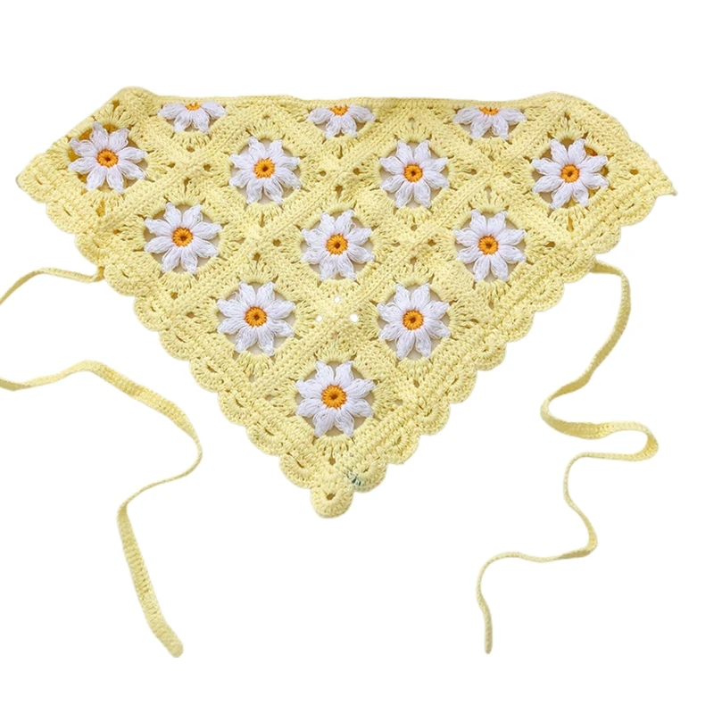 

Треугольная бандана 449B, тюрбан, вязаный крючком шарф для волос, милая повязка для волос с маргариткой, модная Женская повязка на голову, аксессуары для волос Y2K