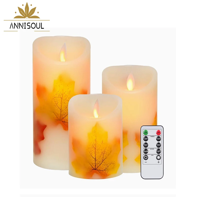 ANNISOUL 1/3 Piece LED Candle Light Maple Leaf Simulated Flame Remote Control Candle Set LED Candle Free Shipping