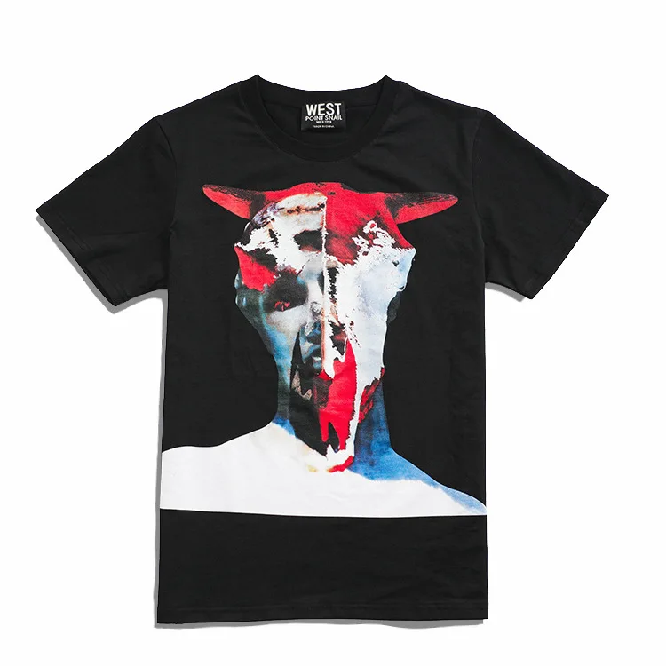 

New High luxury Men Digital Devil Sheep Head T Shirts kanye T-Shirt Hip Hop Skateboard Street Cotton T-Shirts Tee Top Top #D11