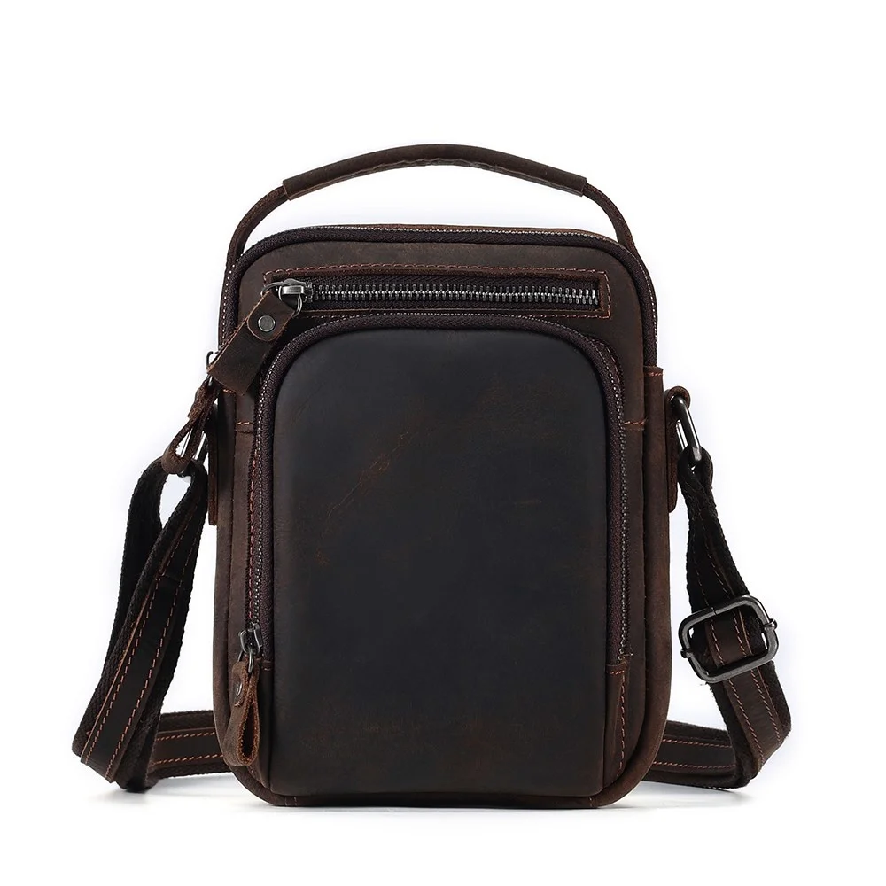 

Crazy Horse Leather Small Shoulder Bags Fashion Male Cowhide Messenger Bag for 7.9" iPad Work Travel Crossbody Bag