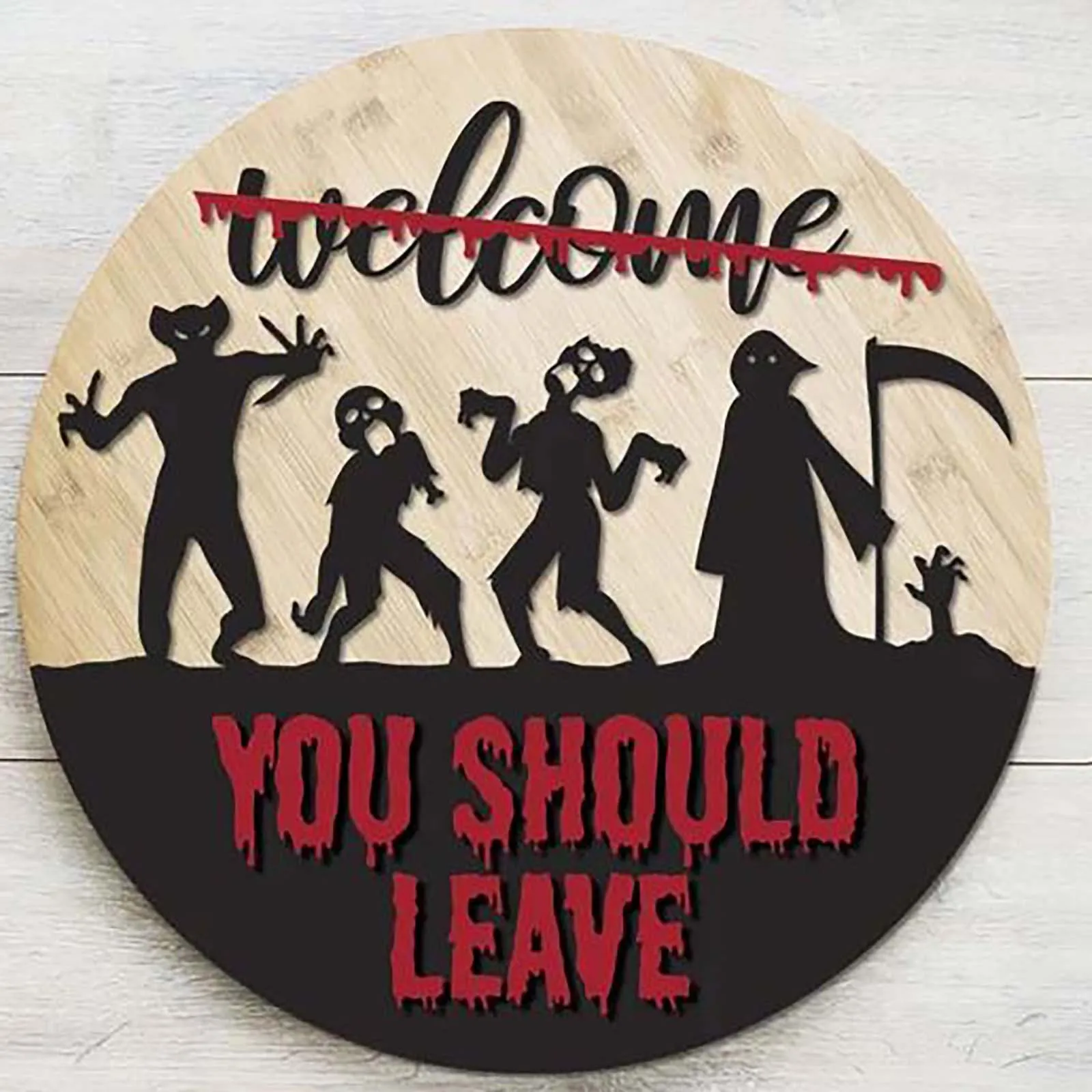 

Horror Welcome Sign 3D Wooden Halloween Home Bar Decor for Front Door Halloween Wreath Decor Holiday Doorplate Horror Wreath