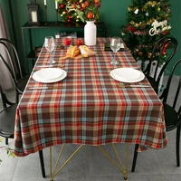 christmas new year home kitchen cotton linen table cloth red plaid rectangular hotel wedding dining table cover cloth