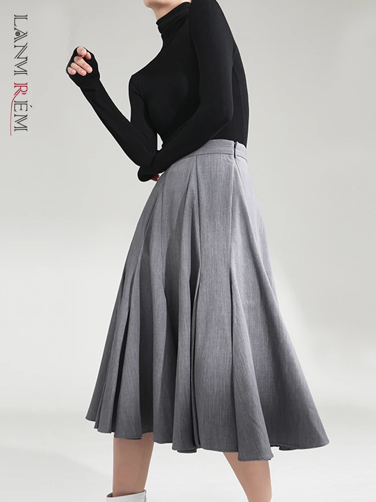 

LANMREM Patchwork Solid Color Skirt For Women High Waist A-line Mid-calf Skirts Female Contracted Fashion 2022 New Spring 2N470