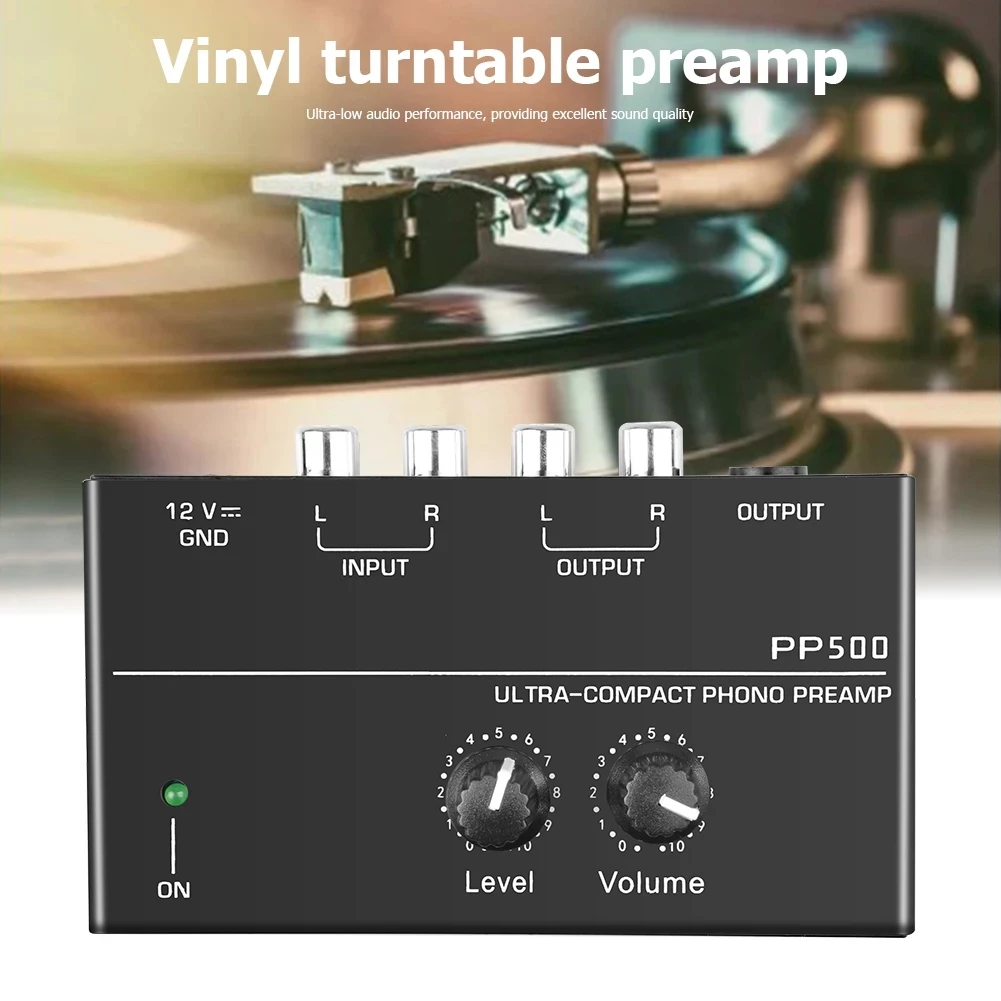 

PP500 Phono Preamp Preamplifier with Level Volume Control RCA Input Output 1/4" TRS Output Interfaces for LP Vinyl Turntable