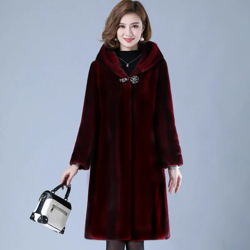 2022 Autumn Winter New Mink Velvet Jacket Women's Hooded Thicken Parka Plus Size Warm Faux Fur Coat Female Windproof Long Coats
