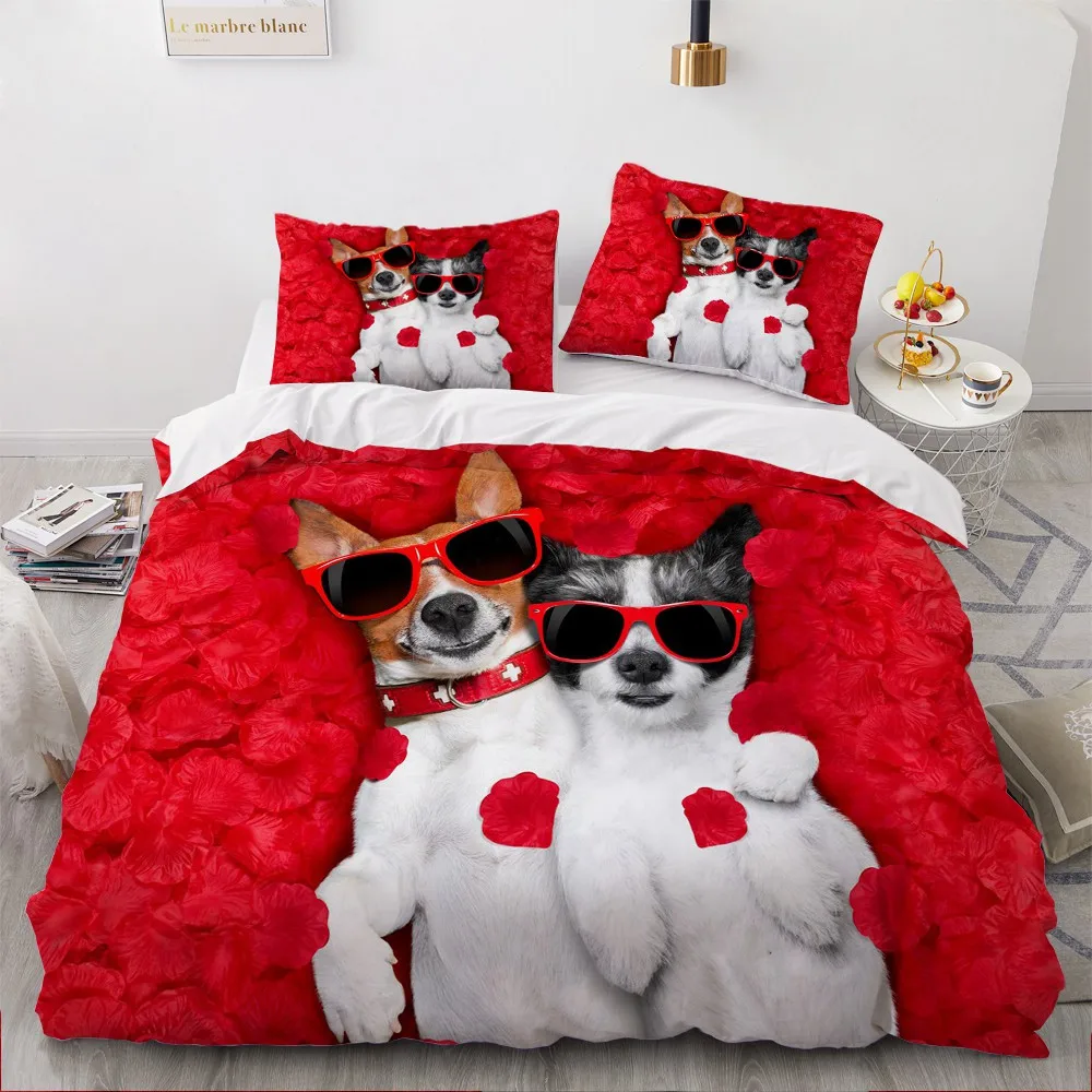 

Duvet Quilt Cover Set Animal Comforter Set Bed Linen With Pillowcase King Queen Dropshipping 3D Pets Dog Bedding Set White