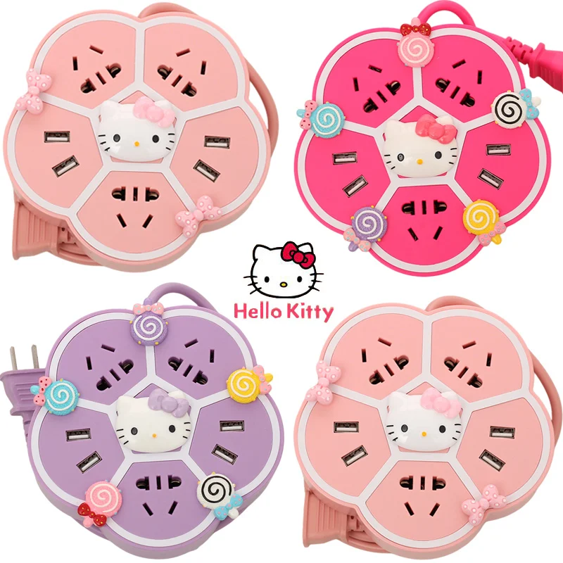 

Sanrio Hello Kitty Kawaii Usb Multi-Function Fireproof Abs Material 10A/1200-240V/2000W Socket Home Power Strip Converter