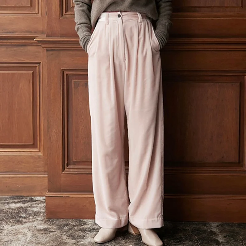2023 Velvet Pink Pants Straight Loose Autumn and Winter Warm Mopping Pants