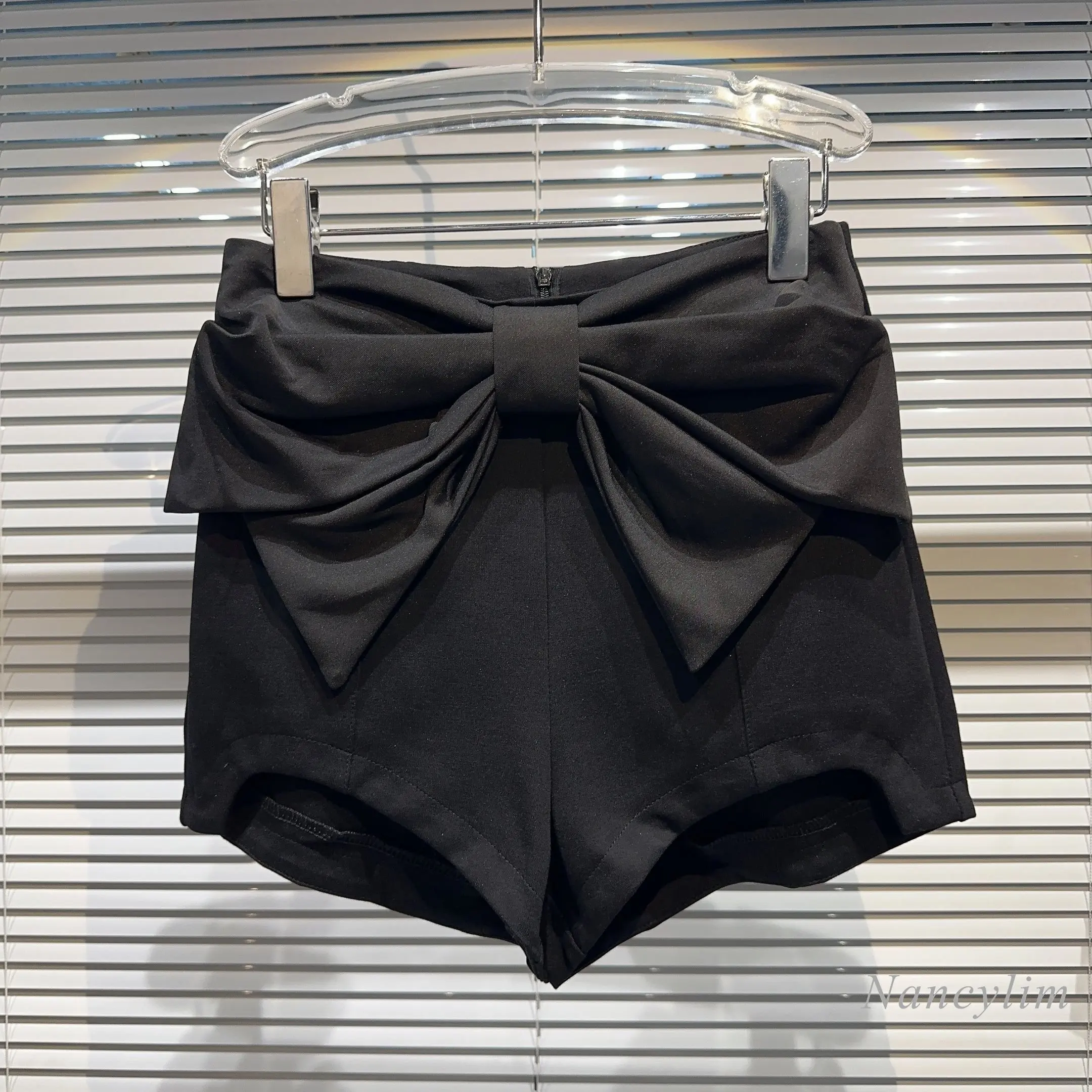 2023 Summer New Bow Waist Shorts for Women Fashion Front Three-Dimensional Big Bow Elegant Black Shorts All-Matching