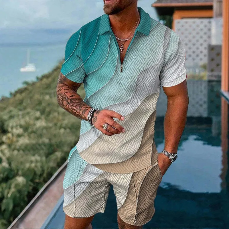 

Fashion Luxury Brand Polo Shirts&Shorts 2 Piece Sets Casua Streetwear Suits Zipper Lape; T-Shirt Short Sleeve Tracksuit