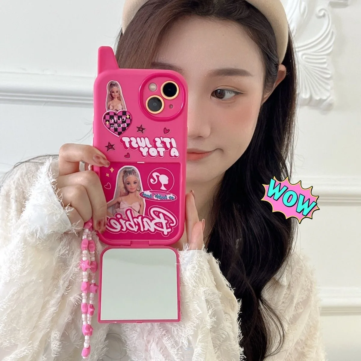 

Fashion Pink Barbies With Lanyard Bracelet Phone Case for IPhone 14 13 12 11 Pro Max 14 Pro Anti-drop Back Cover Y2k Girl Gift