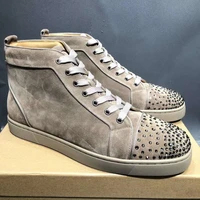 high top suede sneakers with rhinestones brand mens casual shoes breathable flats red bottom shoes for men luxury ankle boots