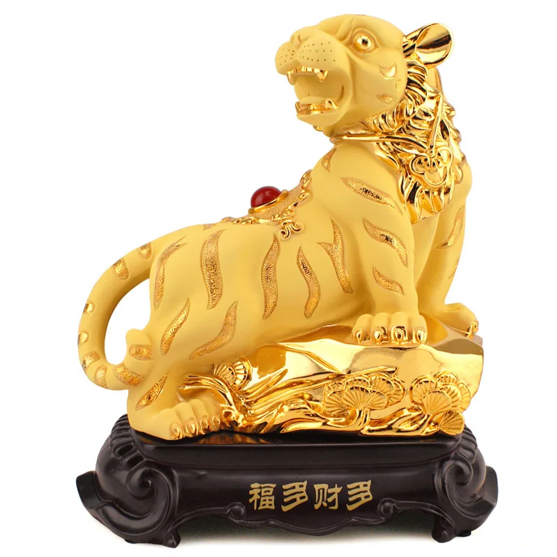 

Golden Resin Chinese Zodiac Tiger Statue Feng Shui Collectible Figurines Table Decor Home & Office Ornaments Interior Animal