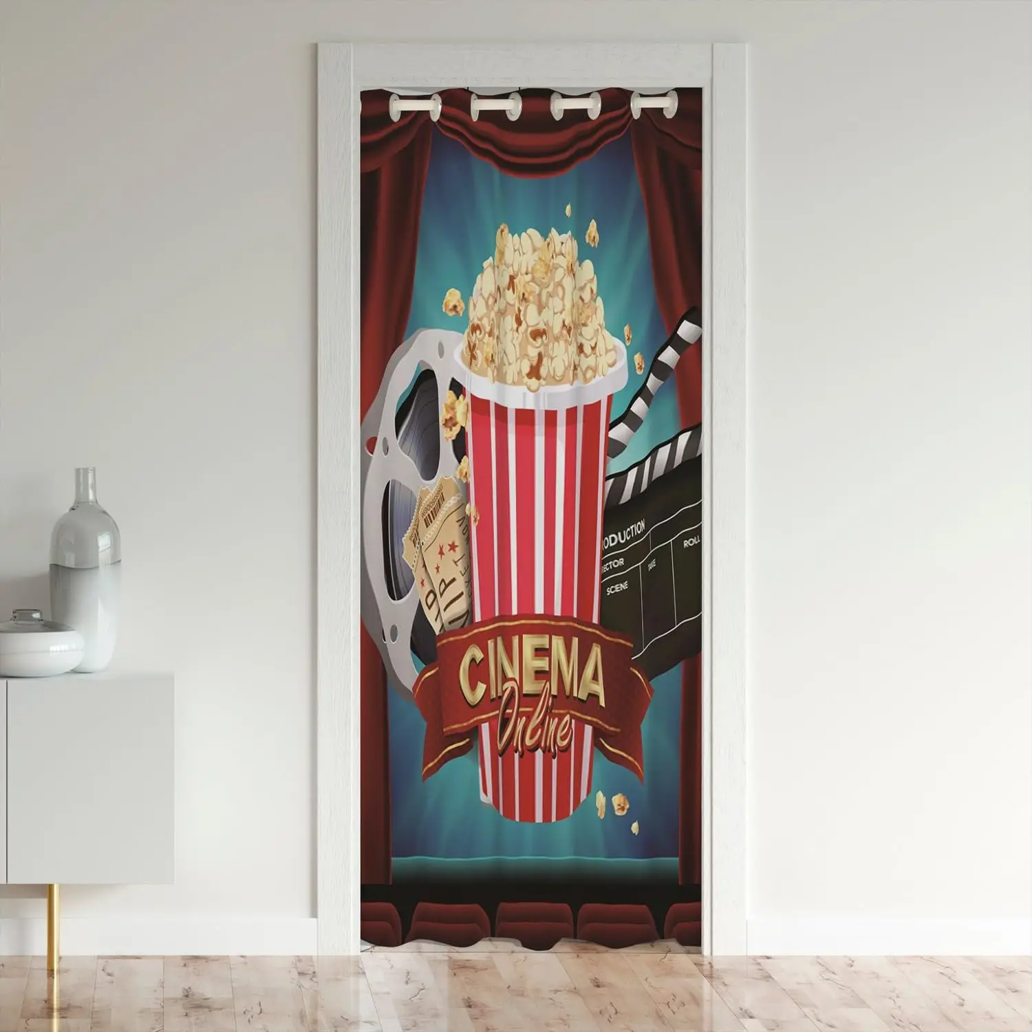 

Movie Cinema Popcorn Door Curtains Doorway Privacy Closet Curtain for Bedroom Dining Washable Divider Curtain Cover Home Decor