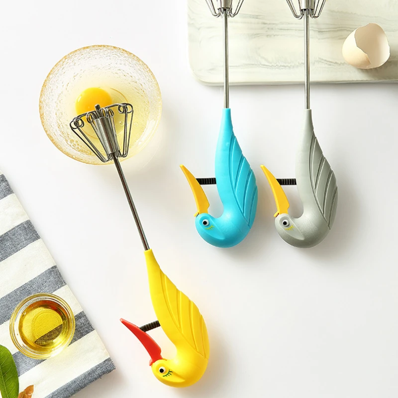 

1pc Creative Swan Shape Semi-automatic Egg Beater Stainless Steel Handheld Milk Cream Mixer Cooking Baking Tools Kitchen Gadgets
