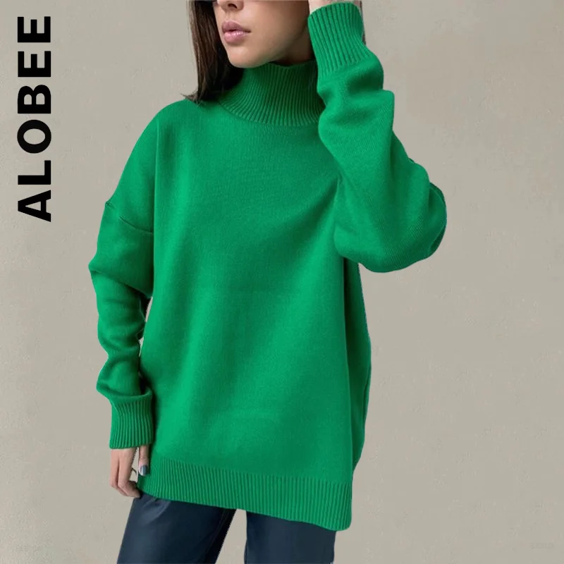 

Модный женский вязаный свитер Alobee с высоким воротником, стильный вязаный свитер в стиле Харадзюку, шикарные свитера для девушек, Женская По...