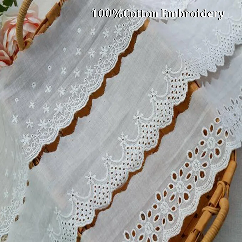 

Fashion white cotton Embroidery flower lace fabric trim ribbon DIY sewing applique collar guipure wedding dress cloth decor