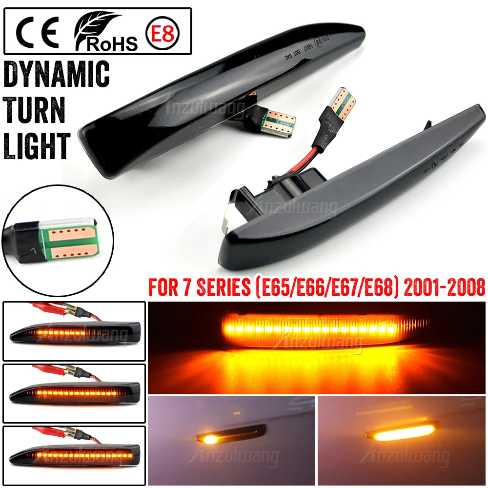 

2x Dynamic LED Car Front Fender Side Marker Lights Turn Signal Indicator Lamps 12V For BMW 7 Series E65 E66 E67 E68 2001-2008