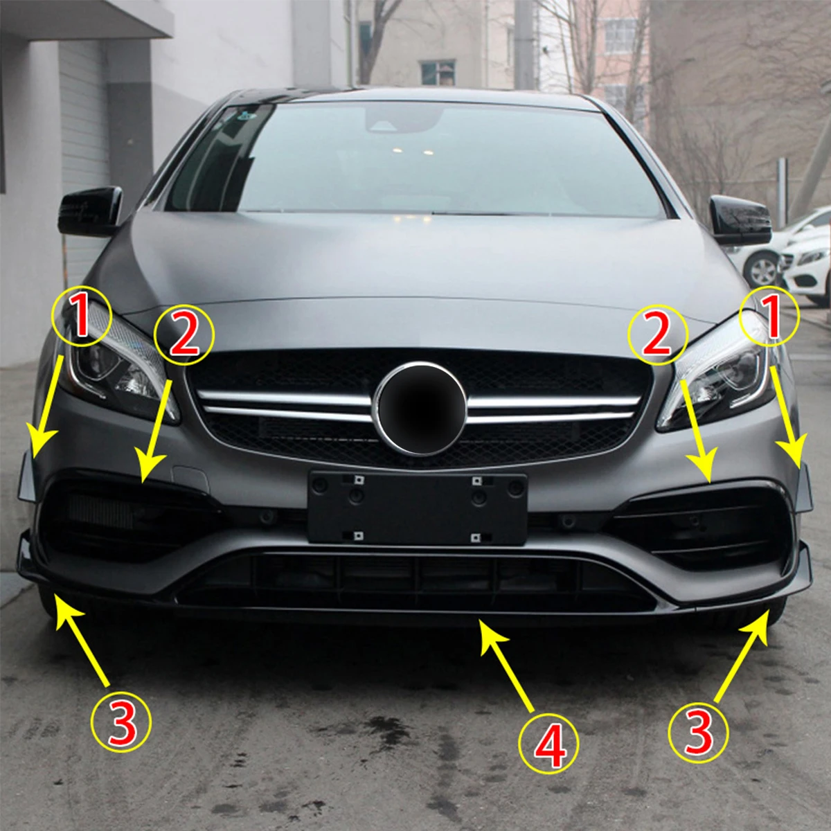 

For Mercedes-Benz W176 A200 A250 A45 AMG Hatchback Sport 2016-2018 Gloss Black Front Bumper Lip Spoiler Splitters Canards Vents