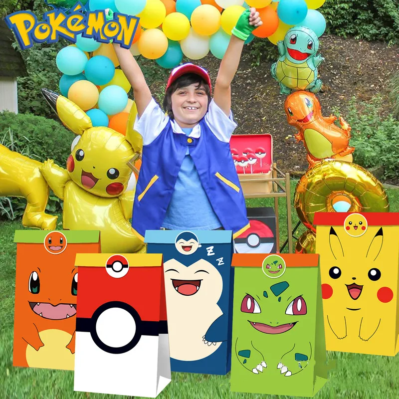 

Pokemon Cartoon Pikachu Gift Bags Anime Party Candy Bags Charmander Sticker Bags Children's Toys Squirtle Sealing Dessert Bag