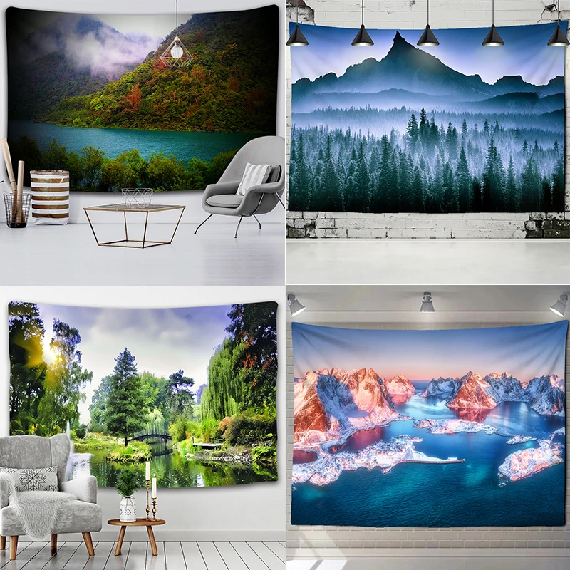 

Nature Landscape Tapestry Forest Plant Landscape Tapestry Wall Hanging Indian Throw Mandala Bedspread Customizable