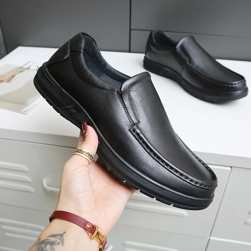 

Men Dress Shoes Leather Cowhide Solid Color Pointed Lace Up Non Slip Waterproof Low Top Height Casual