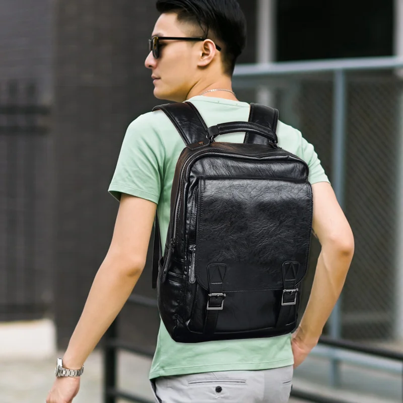 

Man Backpacks Waterproof 14 Inch Laptop Backpack Anti Theft PU Leather Backpacks for Teenager Men Casual Daypacks Mochila Male