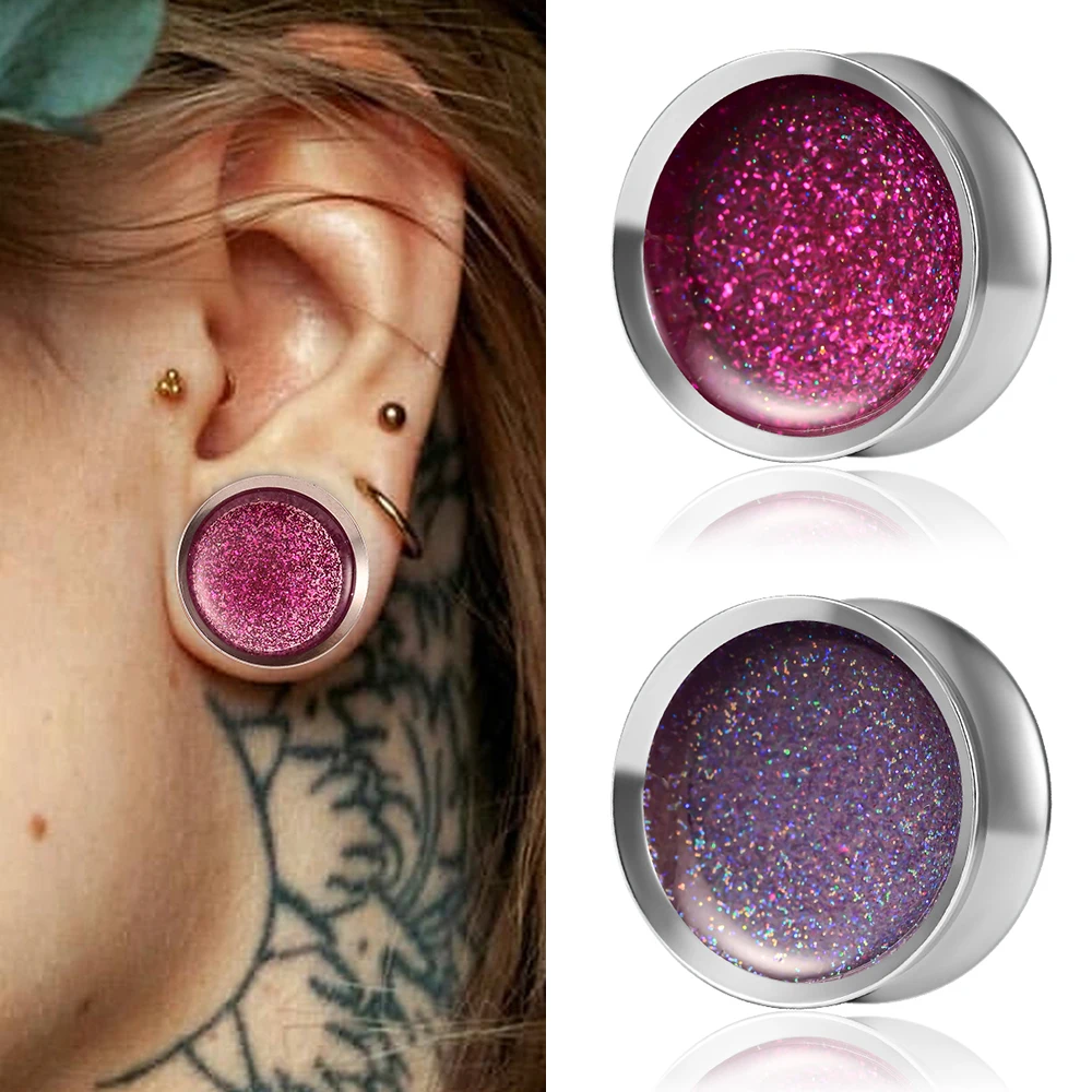 

Doearko 2PC Double Flared Tunnel Gauges Stainless Steel Ear Plugs Sparkle Design Stretcher Body Piercing Jewelry for Women & Men