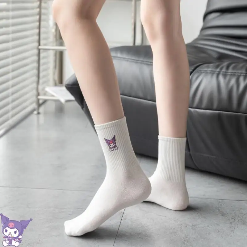 

1 Pairs Kawaii Cartoon Kuromi Kriby Lotso Socks Women Anime Printed Comfortable Sweet Stockings Japan Style Medium Tube Cotton