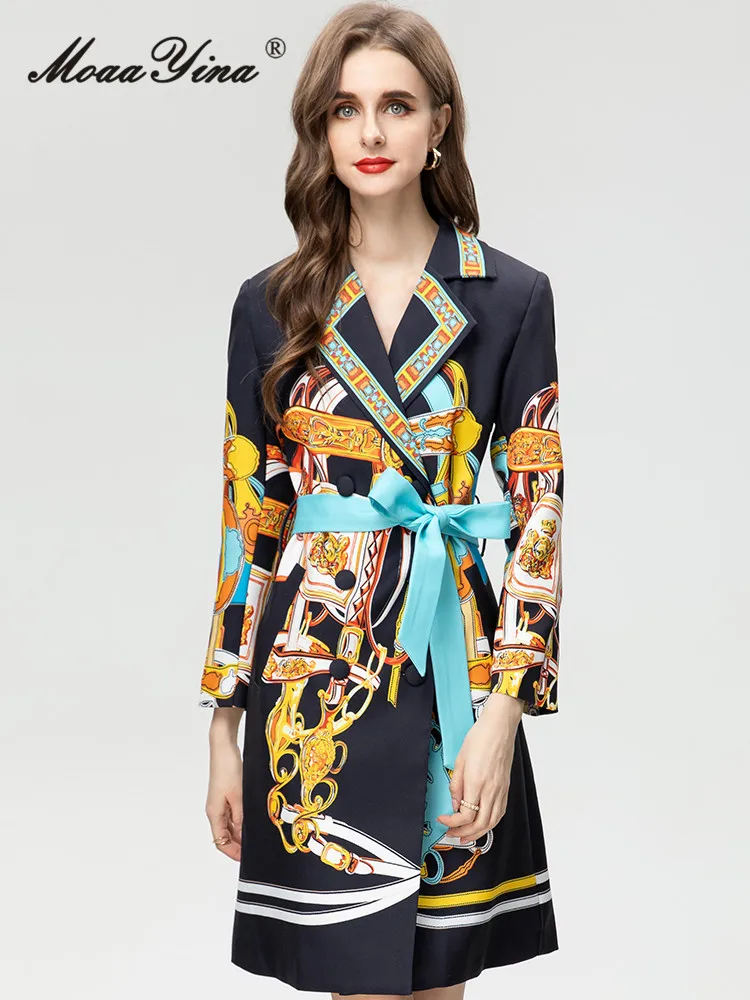 MoaaYina Осенний модный дизайнерский винтажный Тренч с принтом Женский отворотом