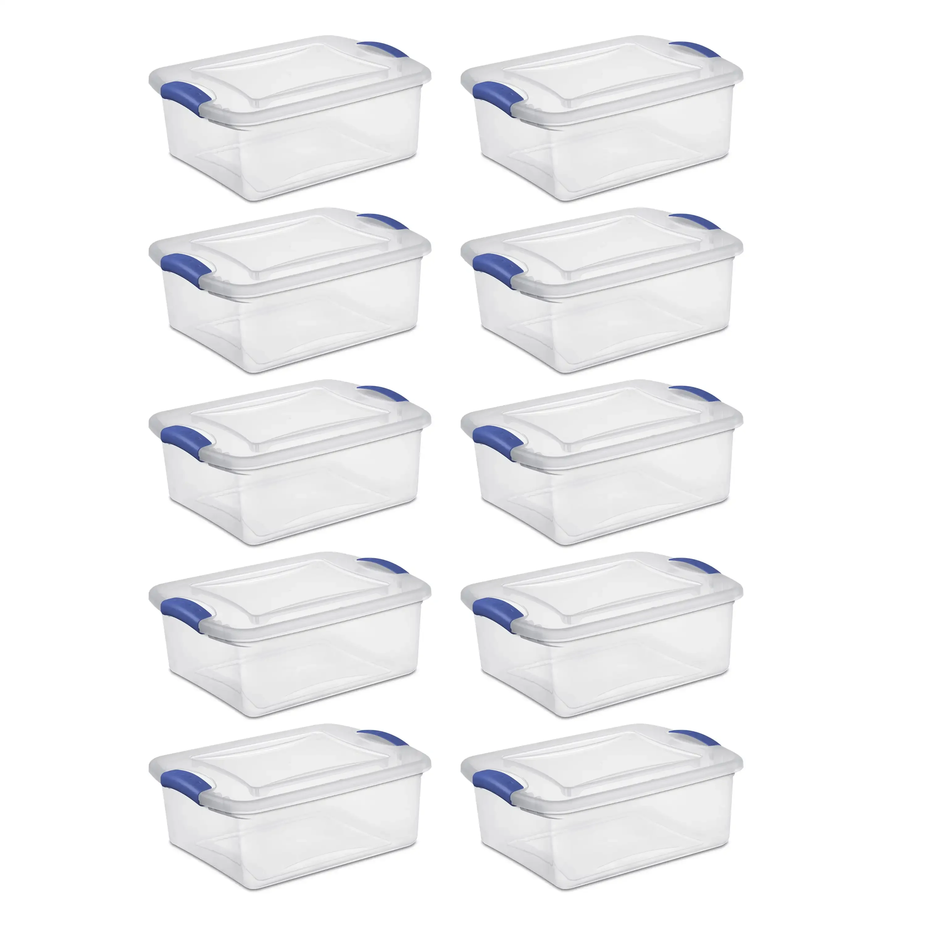 

15 Qt Latch Box Clear Base and Lid Blue Set of 10