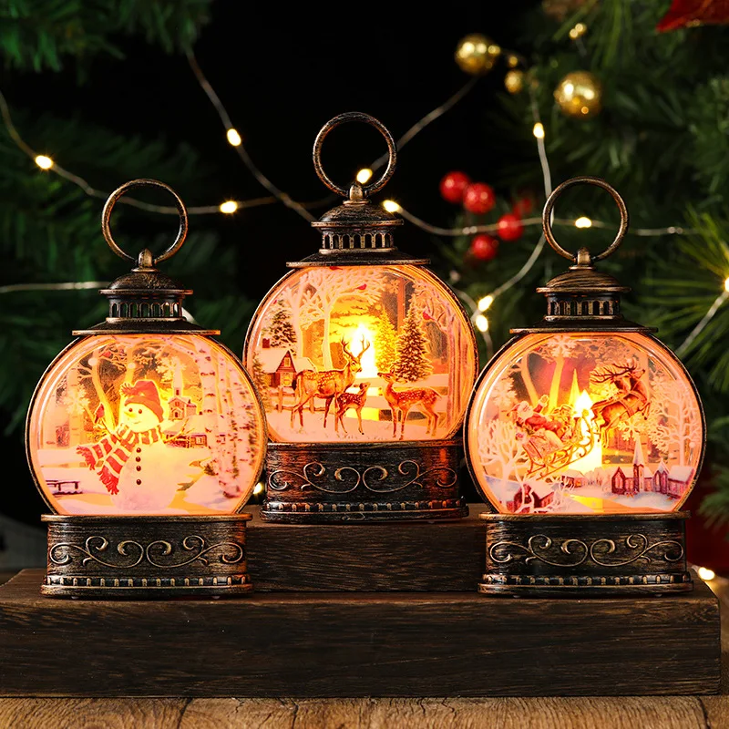 

Christmas decorations Oblate small wind lamp decoration Electronic candle Flame lamp Scene Layout Christmas gift decoration