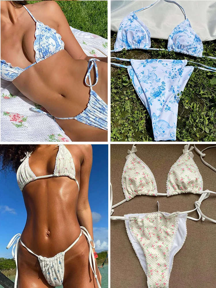 Бикини Miyouj женское с треугольными чашками пикантный белый купальник кольцами