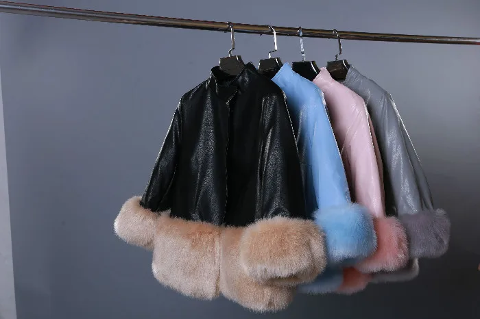 2021 Women's Winter Jacket Faux Fur High Quality New Korean Fashion PU Leather Short Coat Seven-point Sleeve Fox Fur Jackets