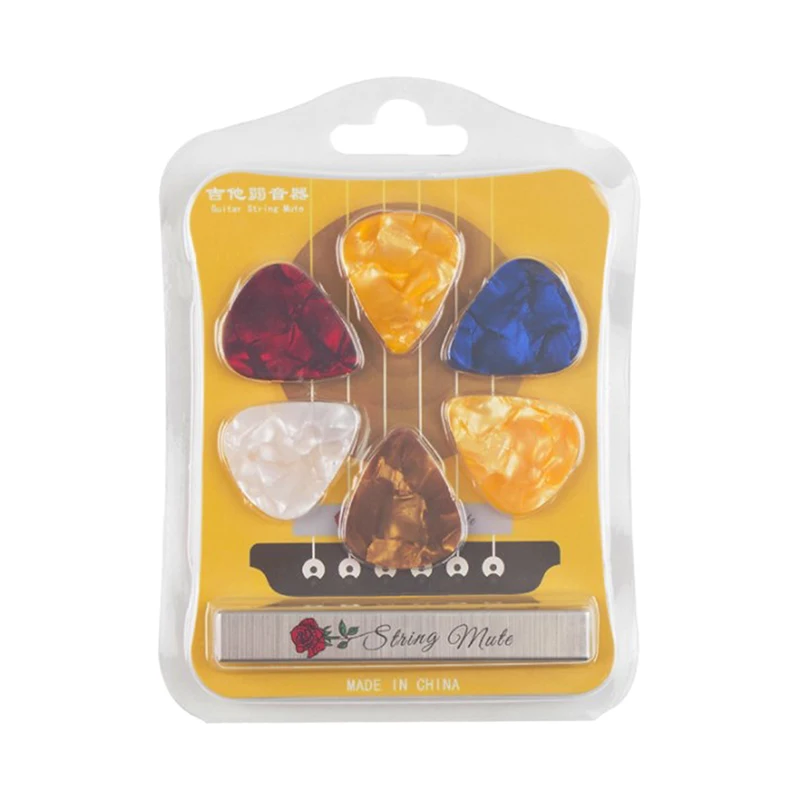 

Guitar Strings Muffler Mute Noise Damper With 6 Guitar Picks For Guitars Bass Ukulele String Instruments Muffled Cushion Band