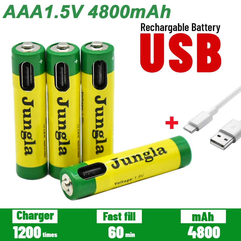 

New 1.5V AAA 4800mAh fast charging capacity USB lithium-ion battery with charging wire, used for toy keyboards