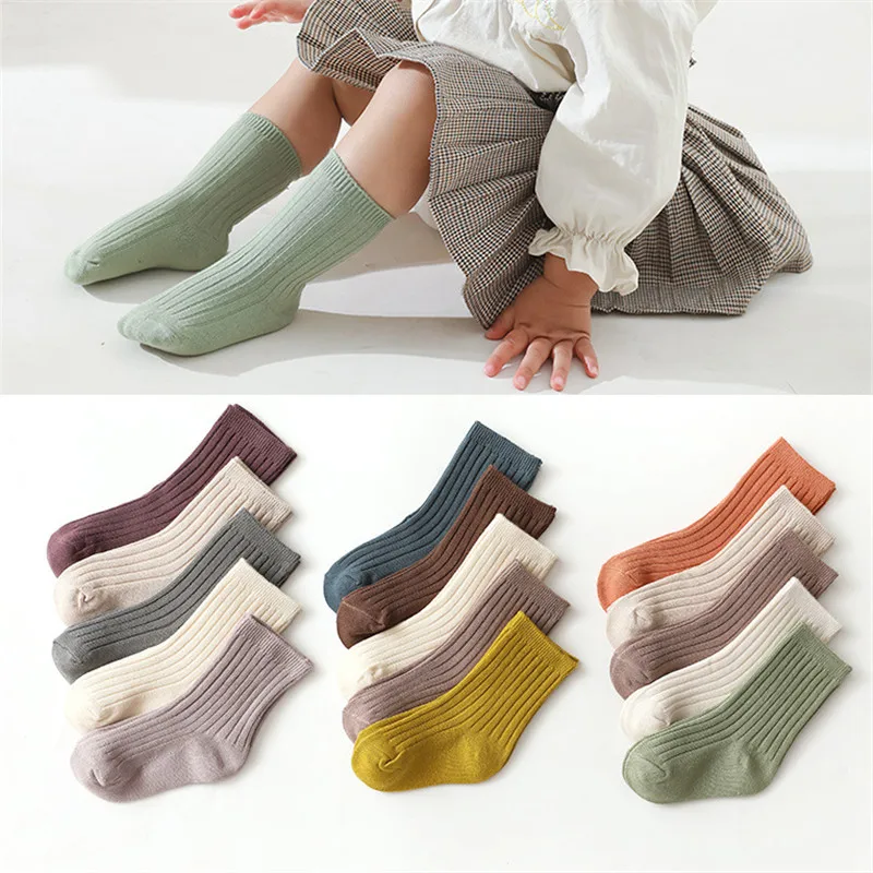 

5Pairs/lot Baby Socks for Girls Boy Cotton Stripe Solid Spring Autumn Toddler Kids Knitted Socks Newborn Children Socks Clothes