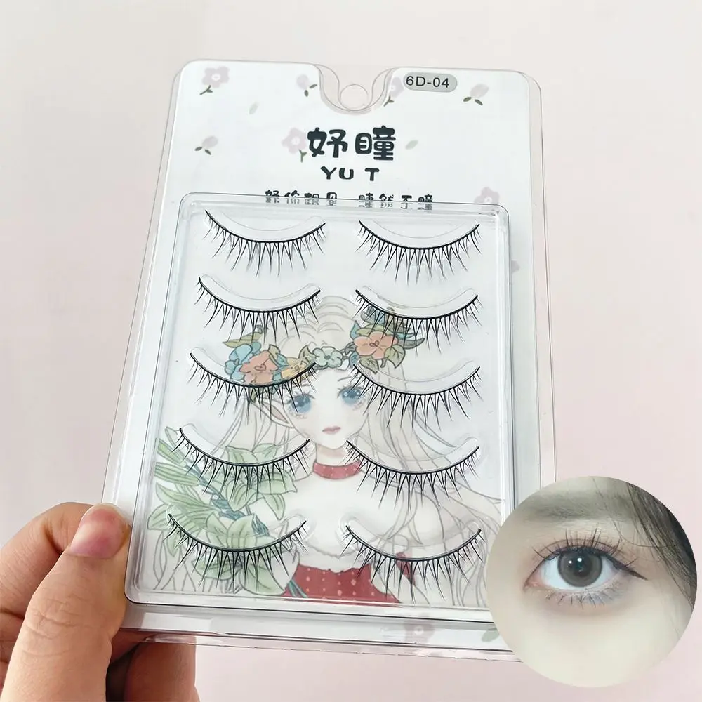 

5 Pairs Reusable Natural Long Handmade Black Terrier 3D Faux Eyelashes Japanese Style Fake Lashes False Eyelashes