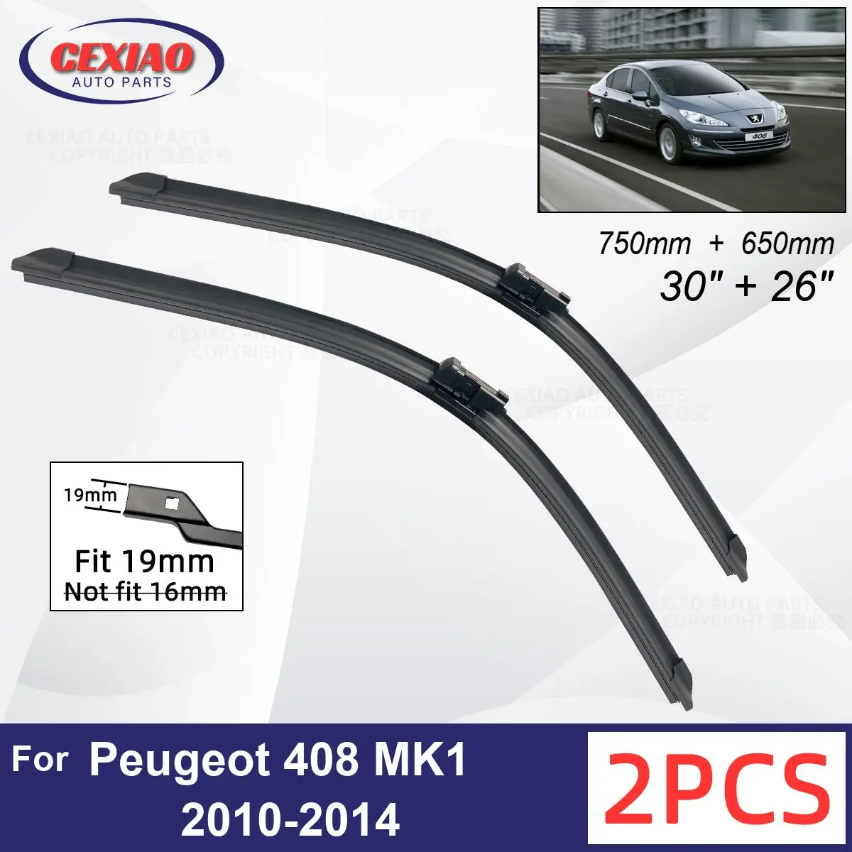

Car Wiper For Peugeot 408 MK1 2010-2014 Front Wiper Blades Soft Rubber Windscreen Wipers Auto Windshield 30"+26" 750mm + 650mm