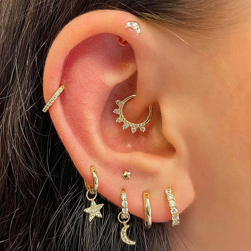 

1pc Helix Piercing Earrings Women 2023 Tiny Stars Moon Zircon Gold Color Dainty Ear Hoop Septum Lobe Tragus Body Jewelry Gifts