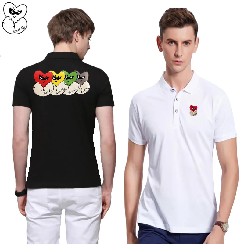 

Мужская и женская летняя рубашка-поло с коротким рукавом, хлопковая рубашка-поло с трехбортным воротником и цветной вышивкой в виде яиц из мультфильма
