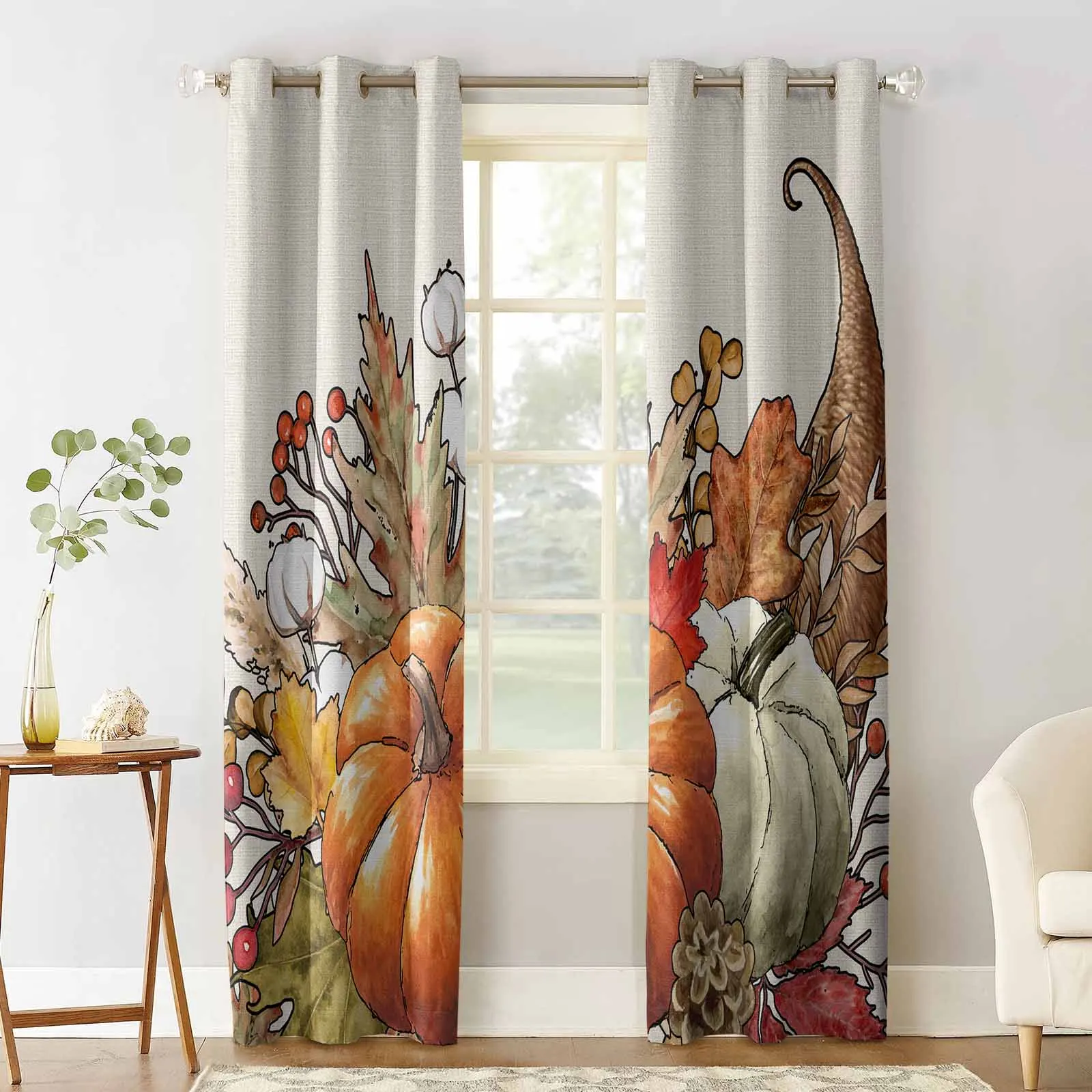 Осенние занавески с Тыквой и кленовыми листьями для гостиной декоративные шторы